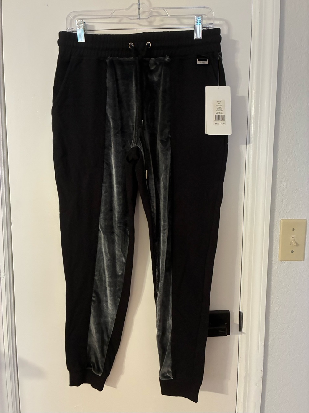 Black Velvet-Striped Track Joggers